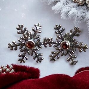 Sterling Silver Snowflake and Garnet Earrings